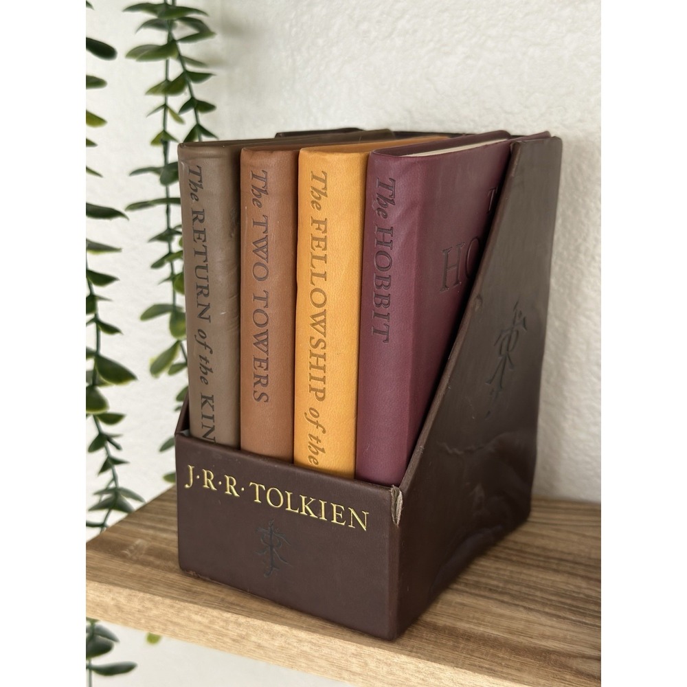 JRR Tolkien Set of 4 Leather Feel Bound Books Hobbit Lord Of Rings